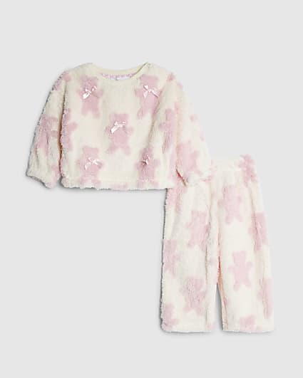 Mini Girls Cream Bow Teddy Bear Pyjama Set
