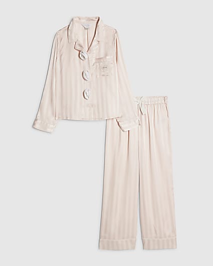 Girls Pink Corsage Satin Pyjamas Set