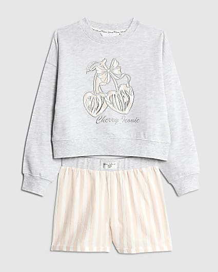 Girls Grey Cherry Pyjamas Set