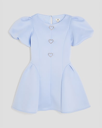 Girls Blue Scuba Puff Skater Dress