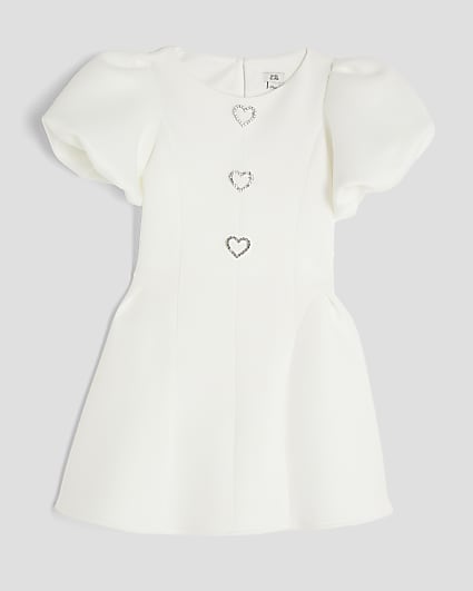 Girls Cream Scuba Puff Skater Dress
