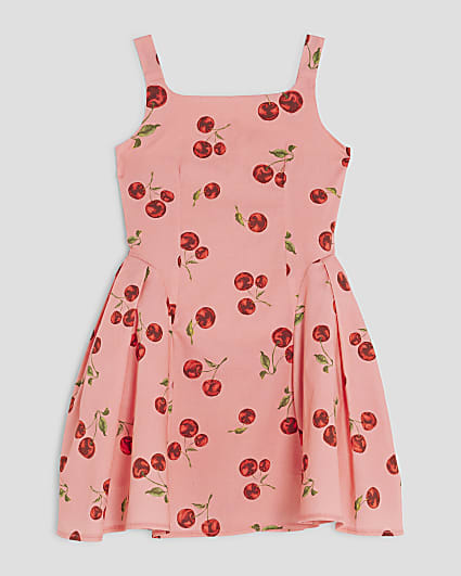 Girls Pink Cherry Poplin Skater Dress