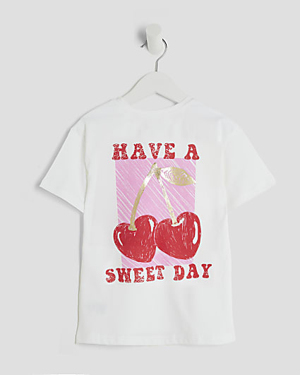 Mini Girls White Cherry Graphic T-Shirt