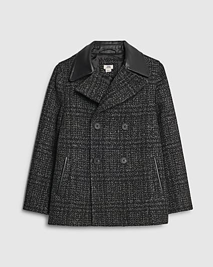 Boys Black Check Peacoat