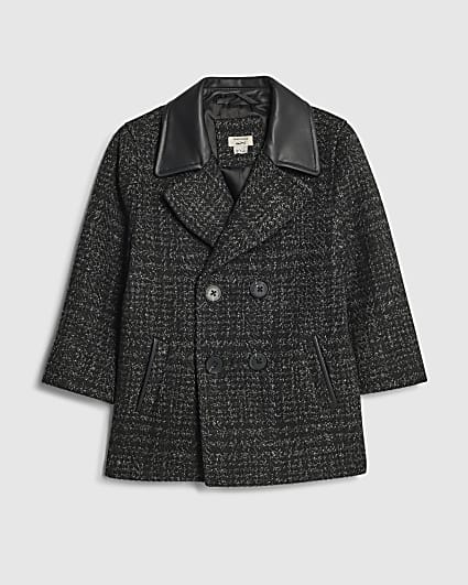 Mini Boys Black Check Peacoat