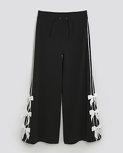 Girls Black Side Bow Trousers