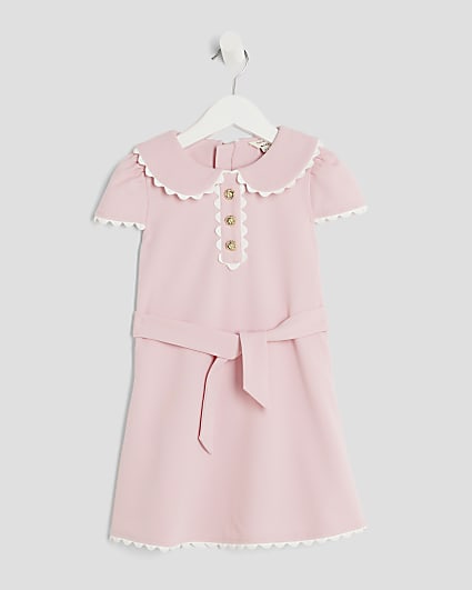 Mini Girls Pink Collared Scuba Dress