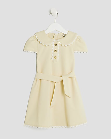Mini Girls Yellow Collared Scuba Dress