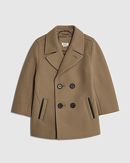 Mini Boys Brown Double Breasted Peacoat