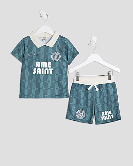 Mini Boys Green Football T-Shirt Set