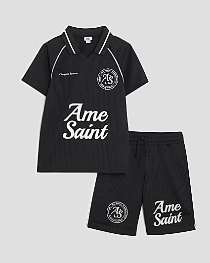 Boys Black Football T-Shirt Set