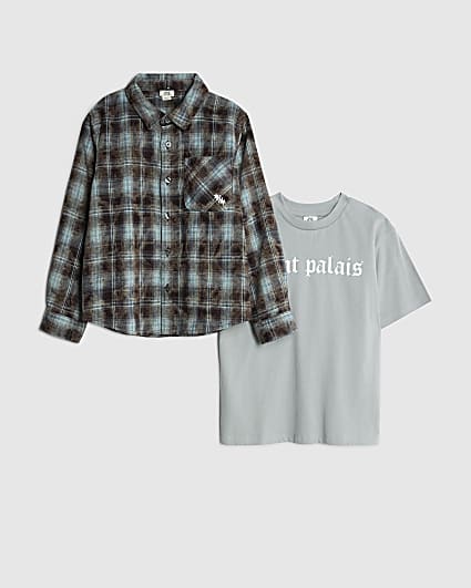 Boys Black Check Shirt Set