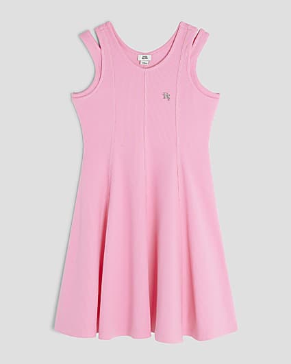 Girls Pink Double Strapped Skater Dress