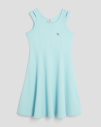 Girls Turquoise Double Strapped Skater Dress