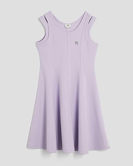 Girls Purple Double Strapped Skater Dress