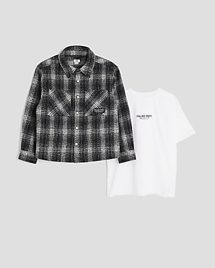 Boys Black Monochrome Check Shacket Set