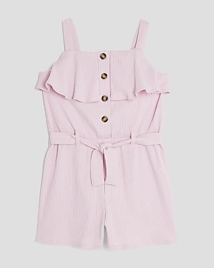 Girls Pink Ribbed Belted Playsuit