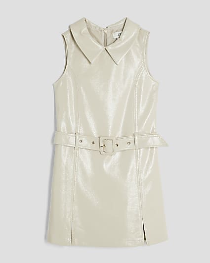 Girls Cream Belted Dress