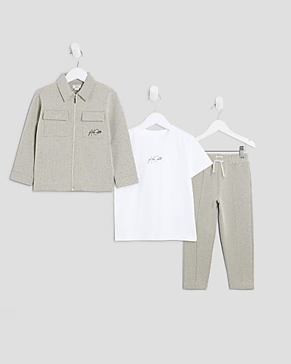 Mini Boys Beige Textured 3 Piece Set