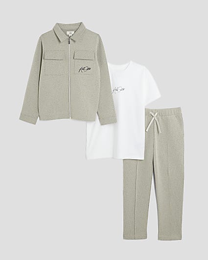 Boys Stone Textured Jacket 3 Piece Set