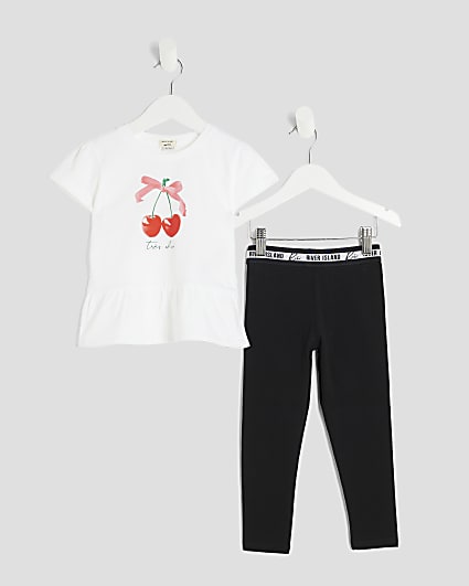 Mini Girls White Cherry Peplum T-Shirt Set