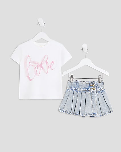 Mini Girls White Denim Skort Set