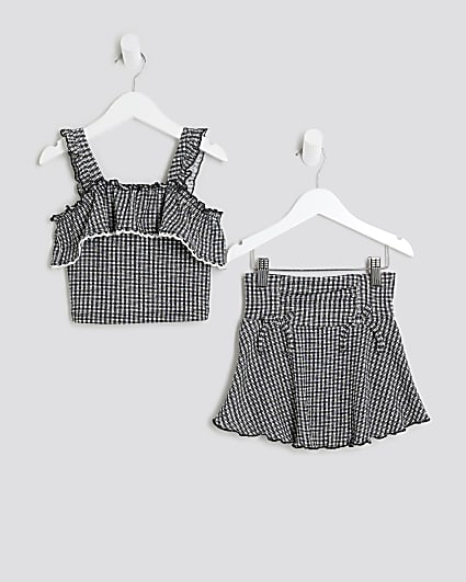Mini Girls Black Gingham Bardot Skort Set