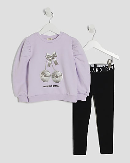 Mini Girls Purple Disco Cherry Sweat Set