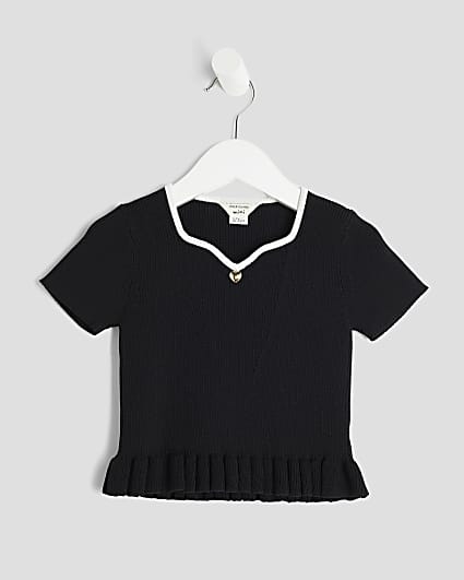 Mini Girls Black Sweetheart Tipped Top