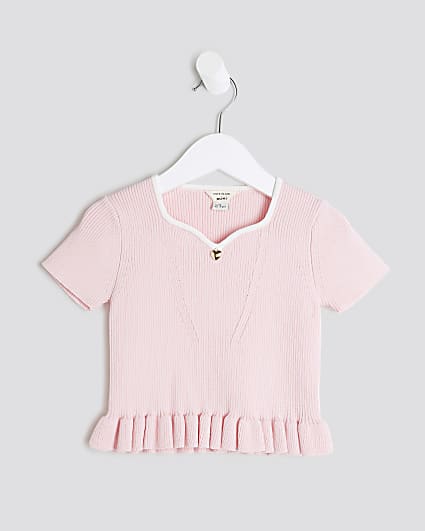Mini Girls Pink Sweetheart Tipped Top