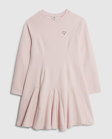 Girls Pink Waisted Godet Sweatshirt Dress