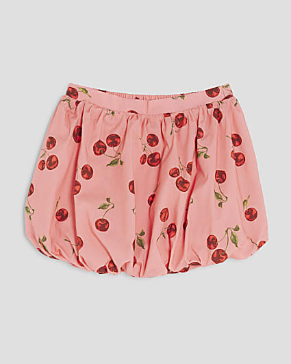 Girls Pink Cherry Bubble Hem Skirt