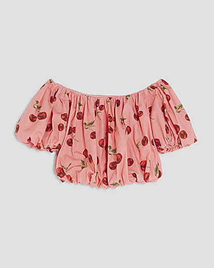 Girls Pink Cherry Crop Top
