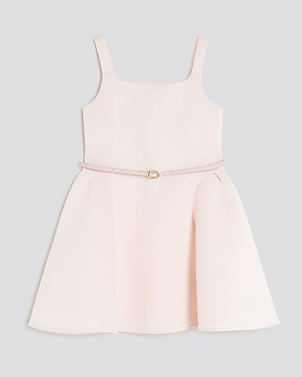 Girls Pink Belted Scuba Dress