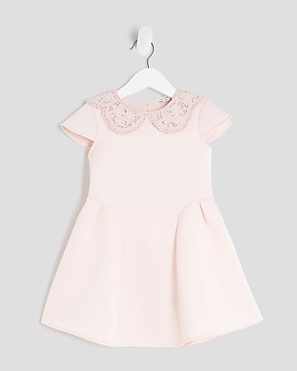 Mini Girls Pink Collar Bow Back Dress