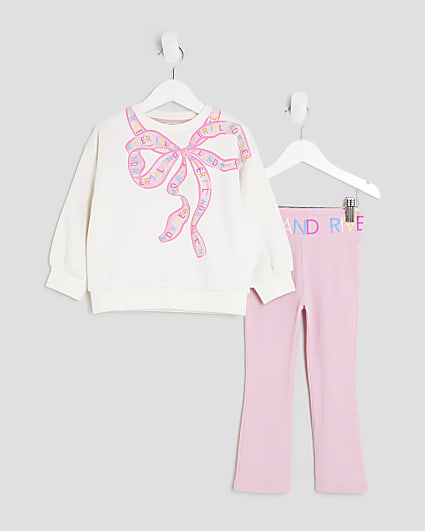 Mini Girl Cream Multi RI Bow Sweatshirt Set