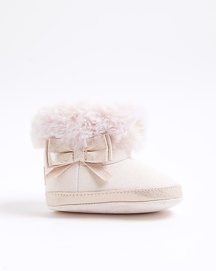 Baby Girls Pink Bow Faux Suede Booties