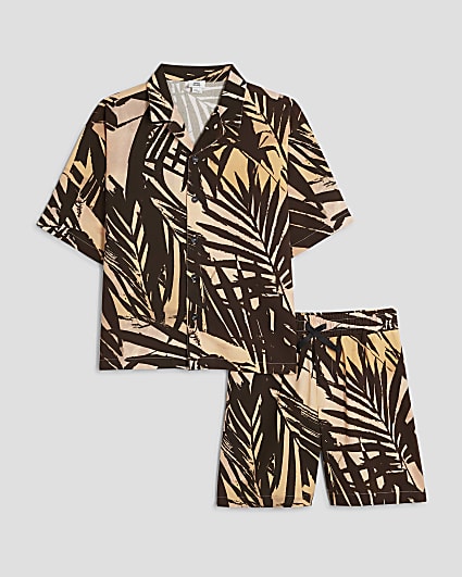 Boys Orange Palm Print Beach Shirt Set