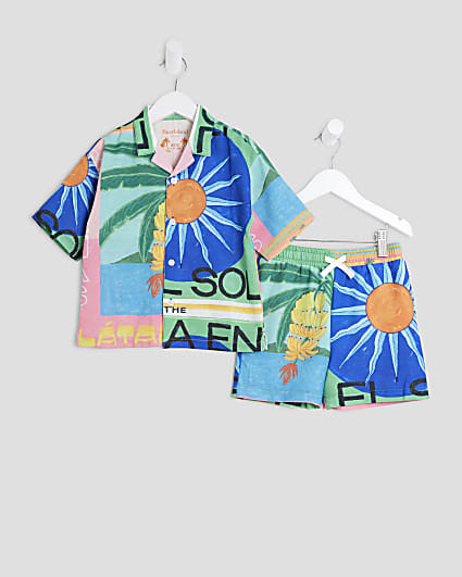Mini Boys Blue Atlas Shirt And Shorts Set