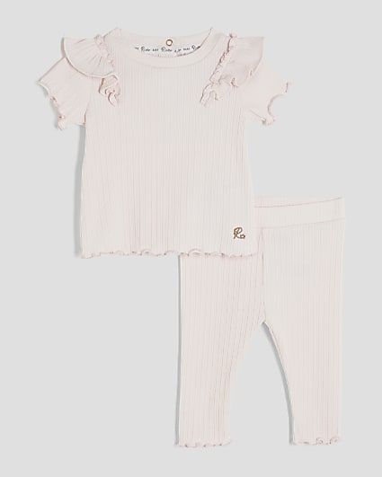 Baby Girls Pink Ribbed Leggings Set