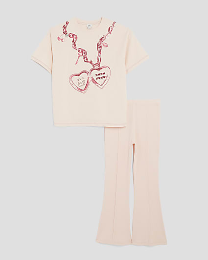 Girls Pink Heart T-Shirt And Bottoms Set