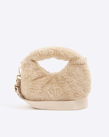 Girls Beige Faux Fur Grab Bag