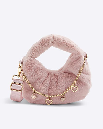 Girls Pink Faux Fur Chain Grab Bag