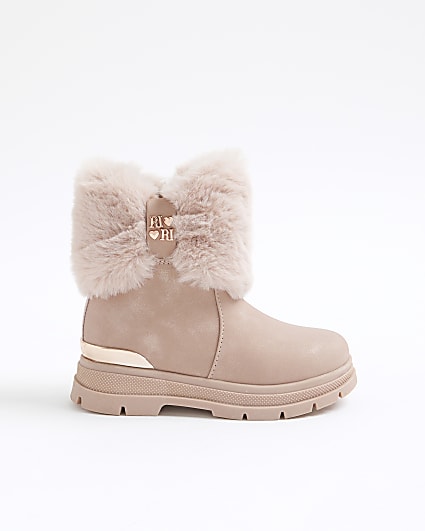 Mini Girls Pink Heart Bow Fur Boots