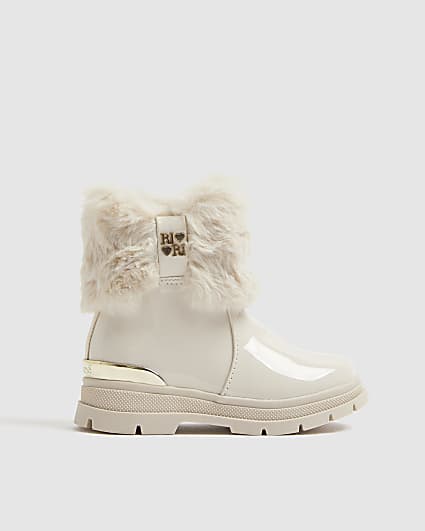 Mini Girls Cream Lace Up Boots