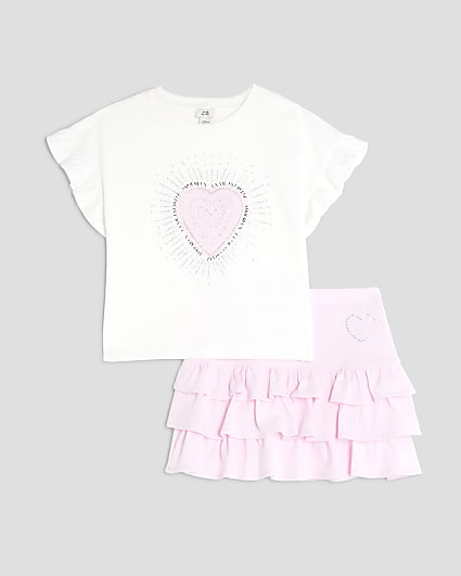 Girls Heart T-Shirt And Rara Skirt Set