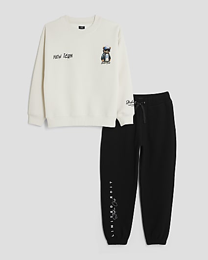 Boys Cream Graffiti Bear Sweatshirt Set