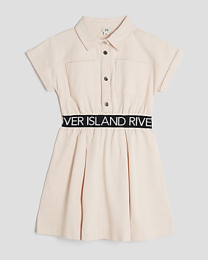 Girls Pink RI Waistband Twill Shirt Dress