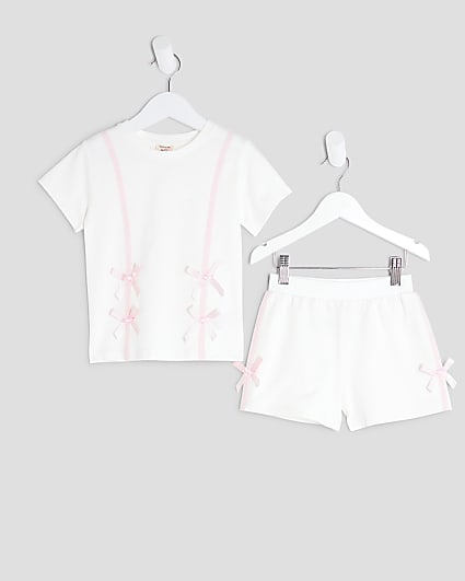 Mini Girls Cream Bow T-Shirt Set