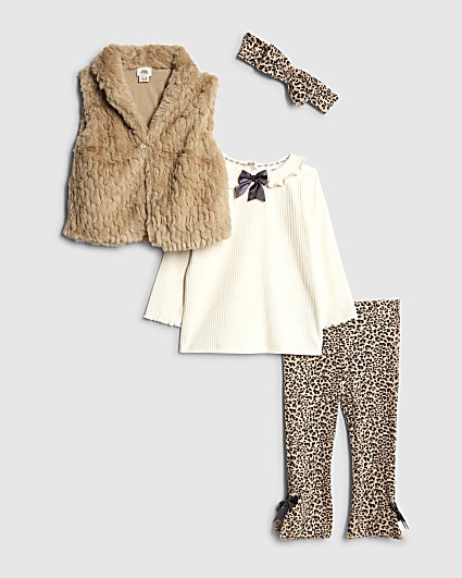 Baby Girls Beige Leopard Leggings Set
